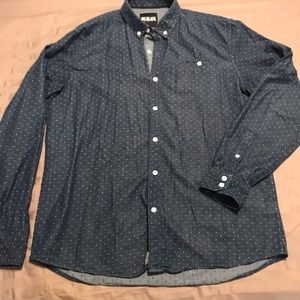 MG Black navy blue polka dot button up casual